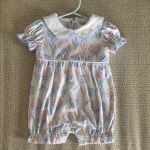 Baby Girl Floral & Bunny One-Piece Romper in White and Pastel